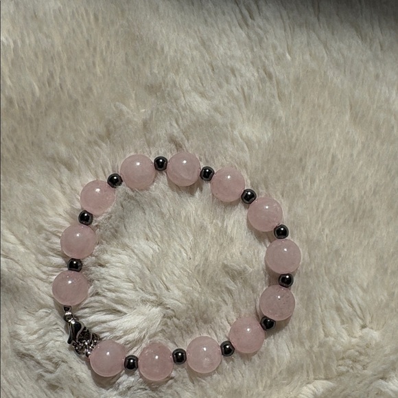 Rose Quartz & Hematite Crystal Bracelet Self-Love | Heart Chakra Healing | - Picture 2 of 4